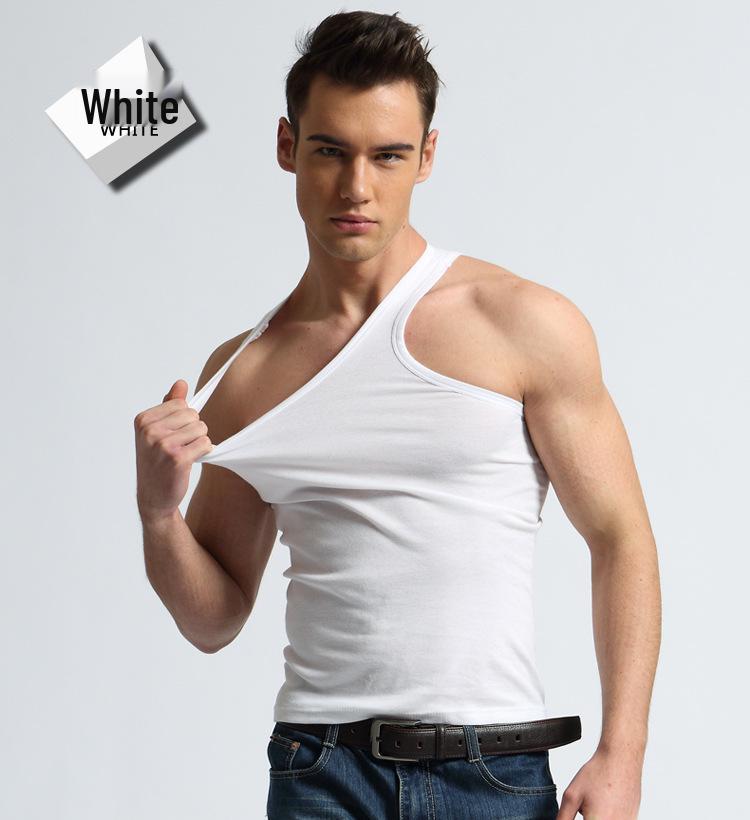 Men's Pure Cotton Short Sleeve Tank Top Fine Rib Bodybuilding Sport Undershirt