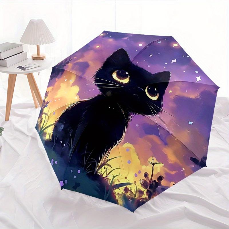 1pc Black Cat Themed Design Umbrella 8 Rib Frame, One-touch Automatic Opening 3 Fold Umbrella, Fashion Gift-p0803053