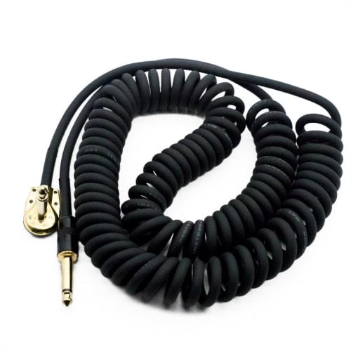 6m Guitar Coiled Cable with Bass Shield, L-S Type, 6.35mm Stereo Plug, Pancake Connector, Instrument Cable (Black)