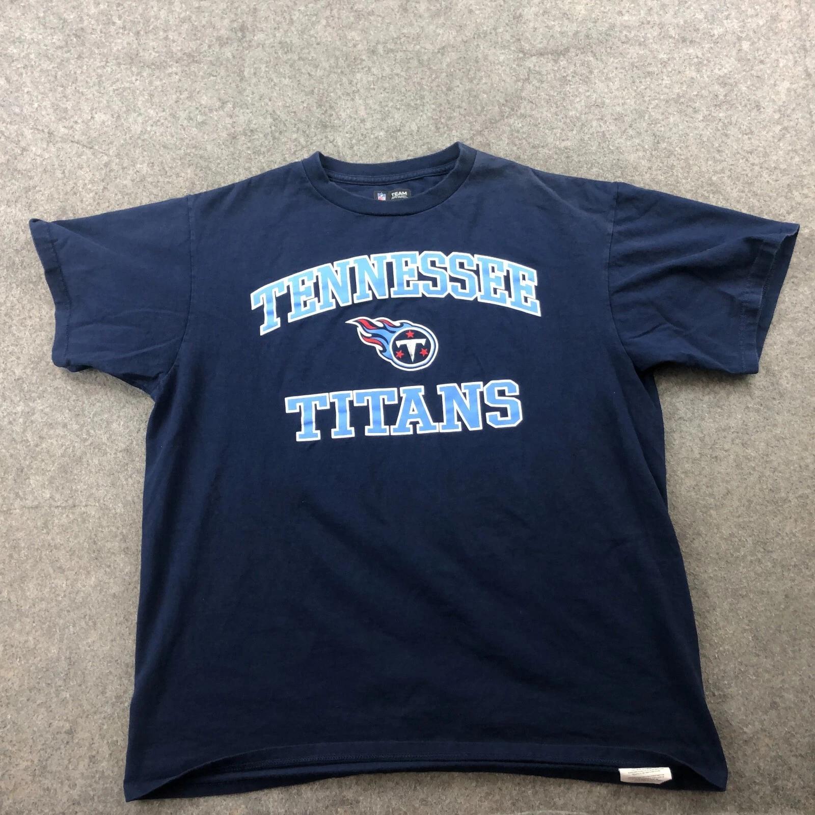 Tennessee Titans Shirt Mens Large Blue Spell Out NFL Short Sleeve Crewneck 4XL