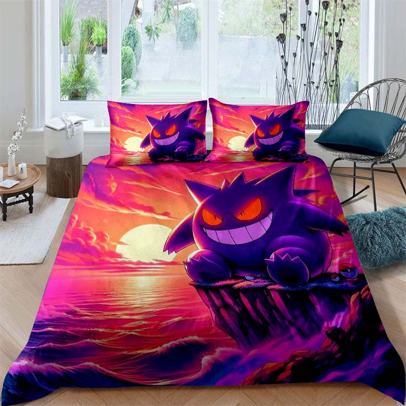 CustomizableAnime Gengar Printed Bedding Set 3 Piece Soft Microfiber Duvet Cover Set Teens Game Room Decor No Sheet No Filling