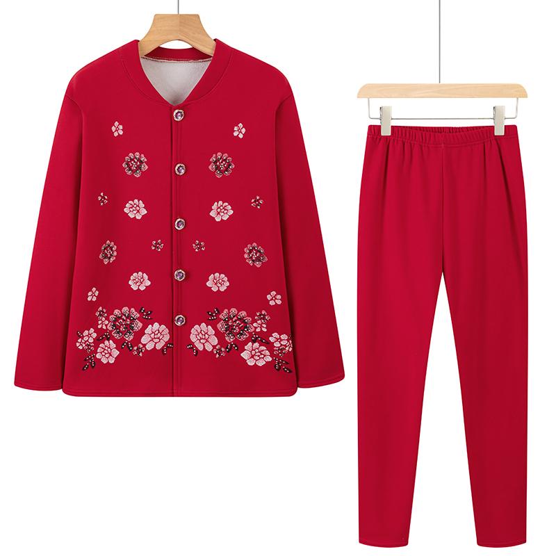 

Elderly Women s Fleece-Lined Winter Underwear Set - Warm Pajamas & Cardigan 4XL (suggested weight 134-155 lbs)