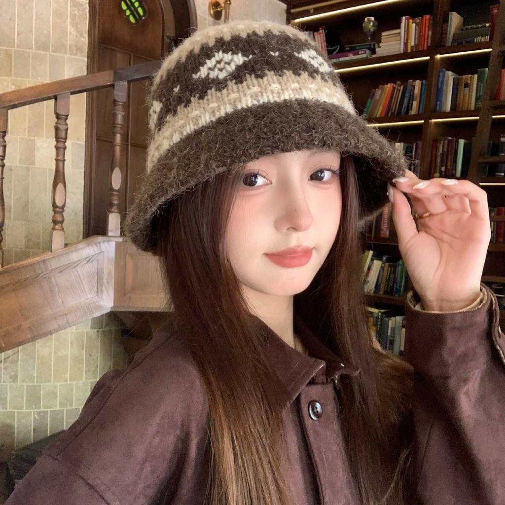 Dongdaemun Atmosphere Retro Jacquard Nordic Warm Dome Wool Knitted Wool Cold Hat Men and Women