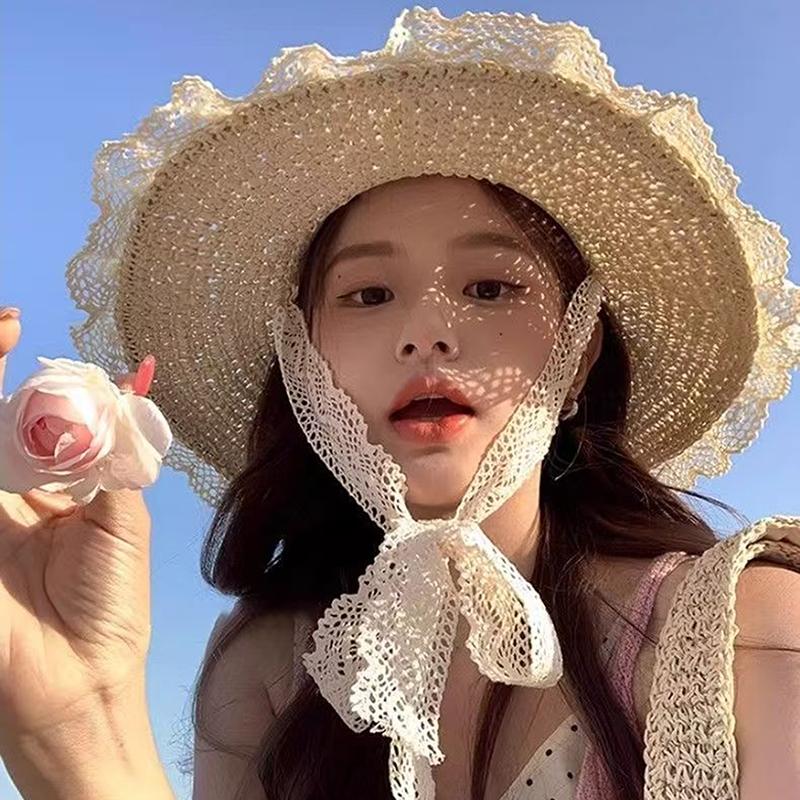 Women Sun Hat Wide Large Brim Beach Hats Summer Straw Hat Foldable Sun Hat Women'S Hat  Holiday Beach Uv Protection Cap
