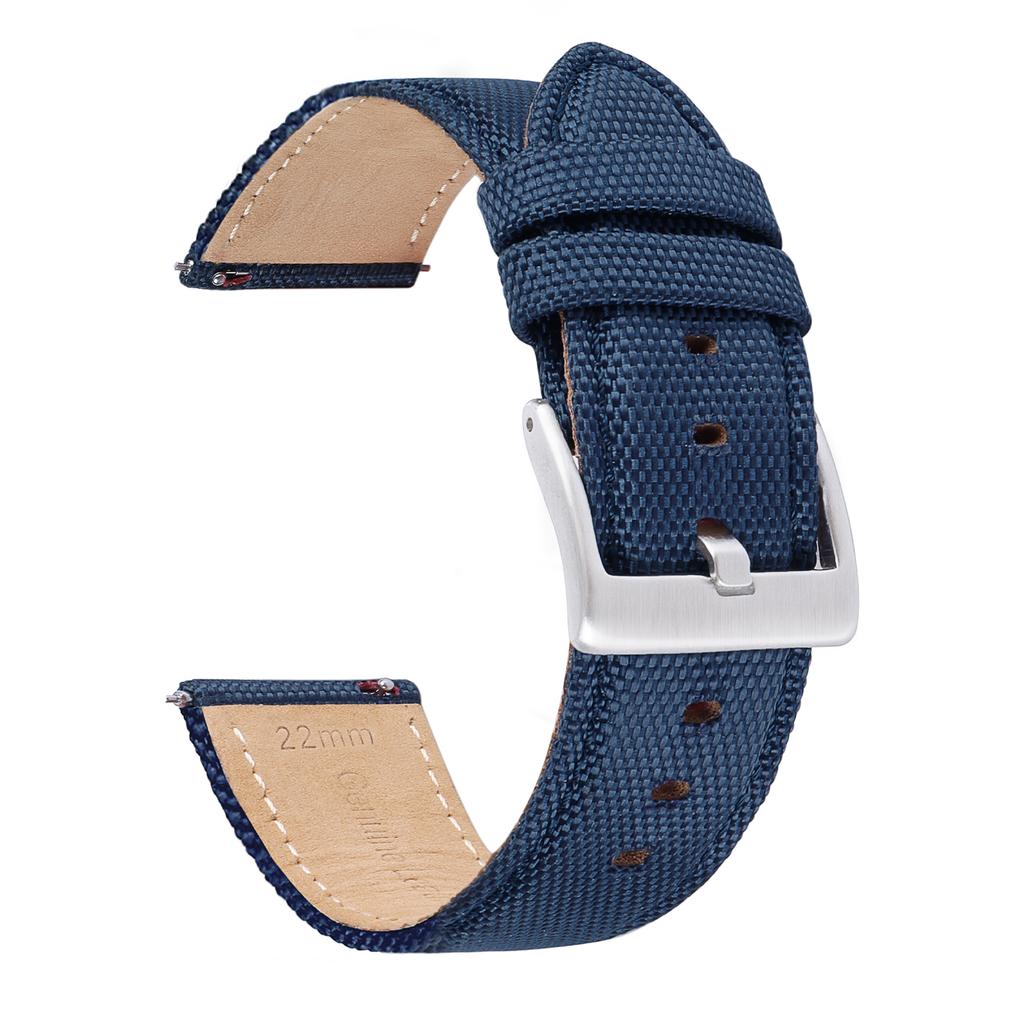 Genuine Leather Nylon Watch Band 20mm 22mm Quick Release Watch Strap for Military Rugged Thickened Ribbed Canvas Watchband Belt