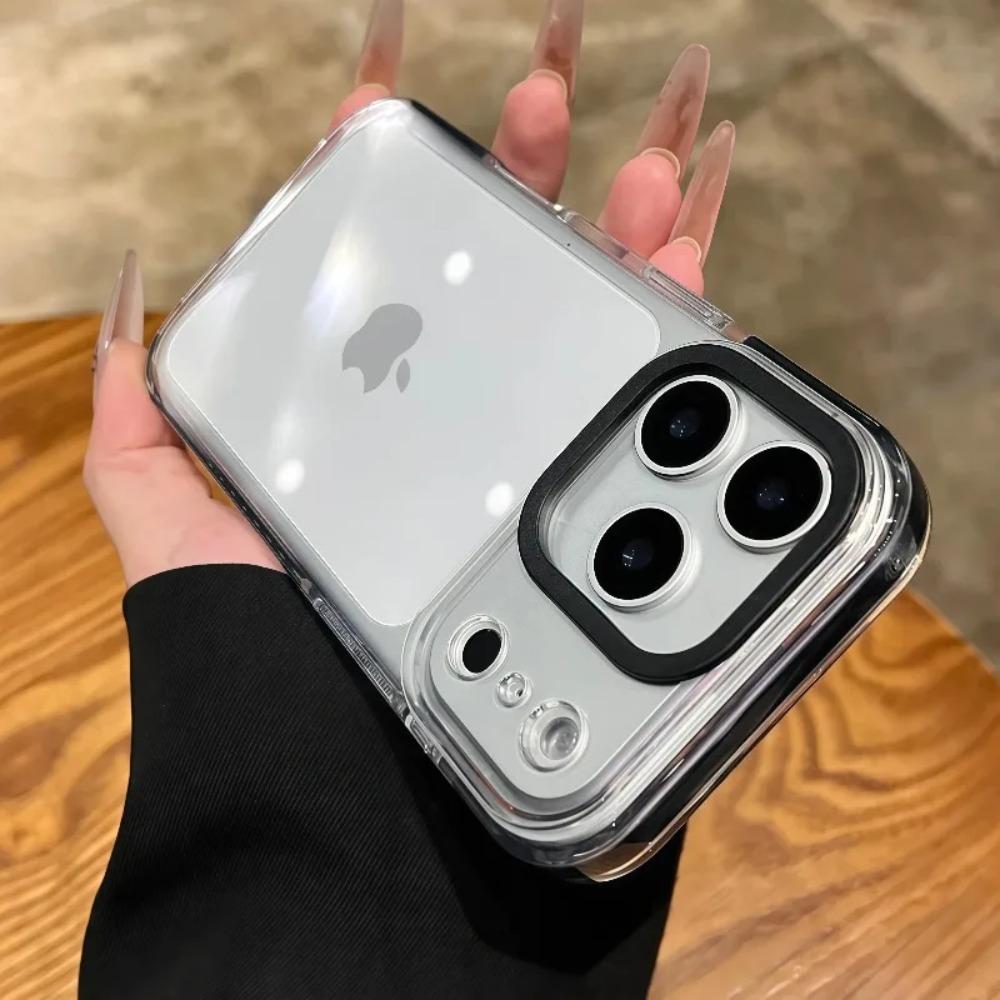 Luxury Transparent Airbag Phone Case For iPhone 17 16 15 Pro Max 14 16 Plus 13 12 11 Contrasting Bumper Shockproof TPU Cover