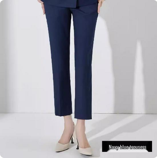 Navy Blue Short Sleeve Double-Breasted Professional Suit Set