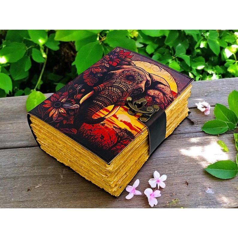 

Handmade Elephant Mandala Leather Spiritual Journal with Lock Boho Notebook Writing Journal for Writers, Artists gift for women 7 x 5 in - 200 Sheet