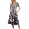Damen Locker Lässig Und Modisch V-Ausschnitt Kurzarm Print Mittellanges Kleid