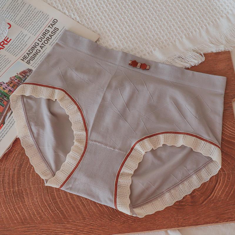 Bequeme, nahtlose Baumwoll-Unterhose, atmungsaktiv, antibakteriell, im Schritt, Slips, Hüftwickel, mittlere Taille, einfacher Farbkontrast, Damen-Unterhose