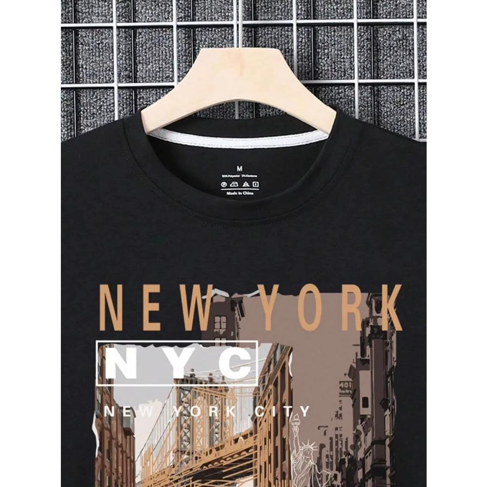 Street View Of Brooklyn, New York Men Clothing Oversized High Quality Streetwear Fashion Cotton Tops Casual Loose T-Shirt