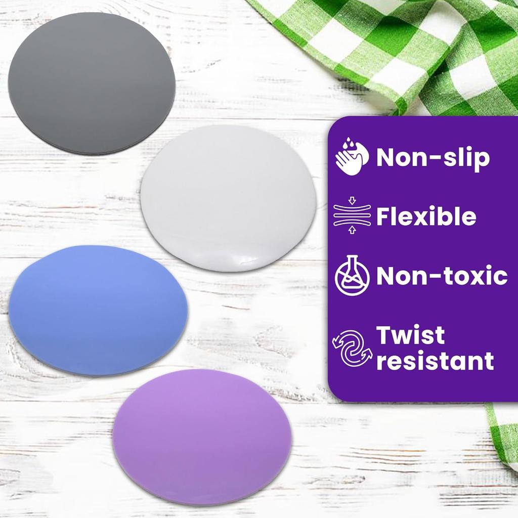 Jar Opener Gripper Pads (Pack of 4) - Round Non Slip Grippers for Jars, Lids & Bottles - Multipurpose Silicone Jar Lid Openers for Opening Jars for