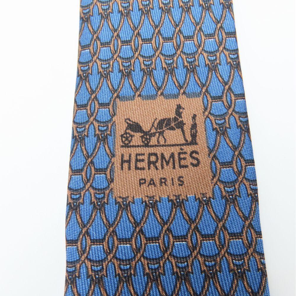 Used HERMES Tie Toyota Limited Edition Silk Blue Brown Suit