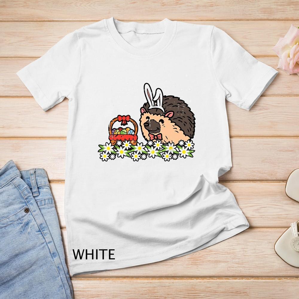 

Easter Hedgehog Bunny Eggs On Flowers Cute Women Girls Kids Unisex T-shirt S