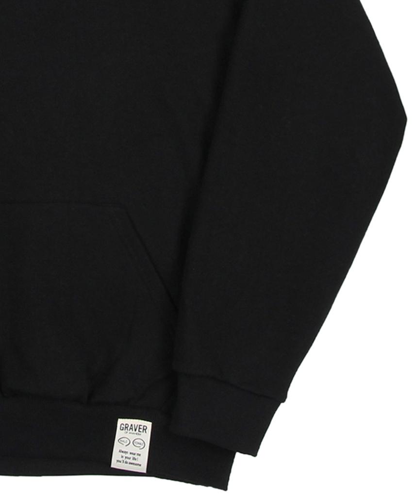 [Unisex] Small Flower Bear Face Embroidered Smile Hoodie_Black