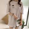 Fashion Accessory Women Umbrella Embroidery Short Sleeve O Neck Oversized T-shirt Top Long Blouse