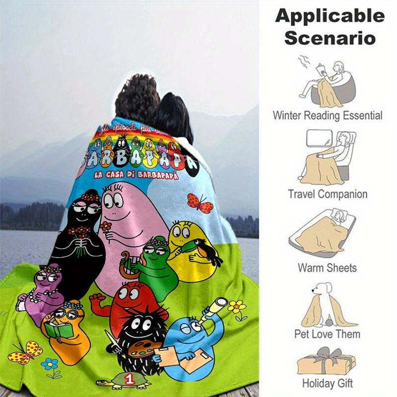 1pc, Barbapapa Rainbow Family Blanket, Soft Throw for Home Decor, Couch Cover, Outdoor Use, Travel, Camping, Car, Beach, Office Nap, Perfect Gift for