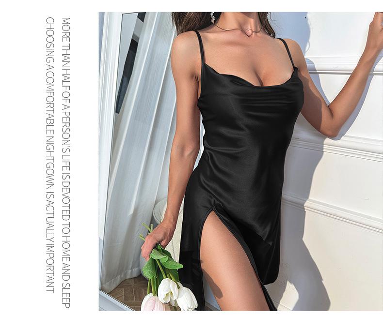 European Silk Pajamas: Sexy Slit Camisole Backless Nightgown