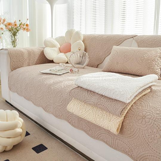 Cream Style Light Luxury Cotton Sofa Cushion for All Seasons Classical American Embroidery Pure Cotton Non-slip Cushion Cover Cover
