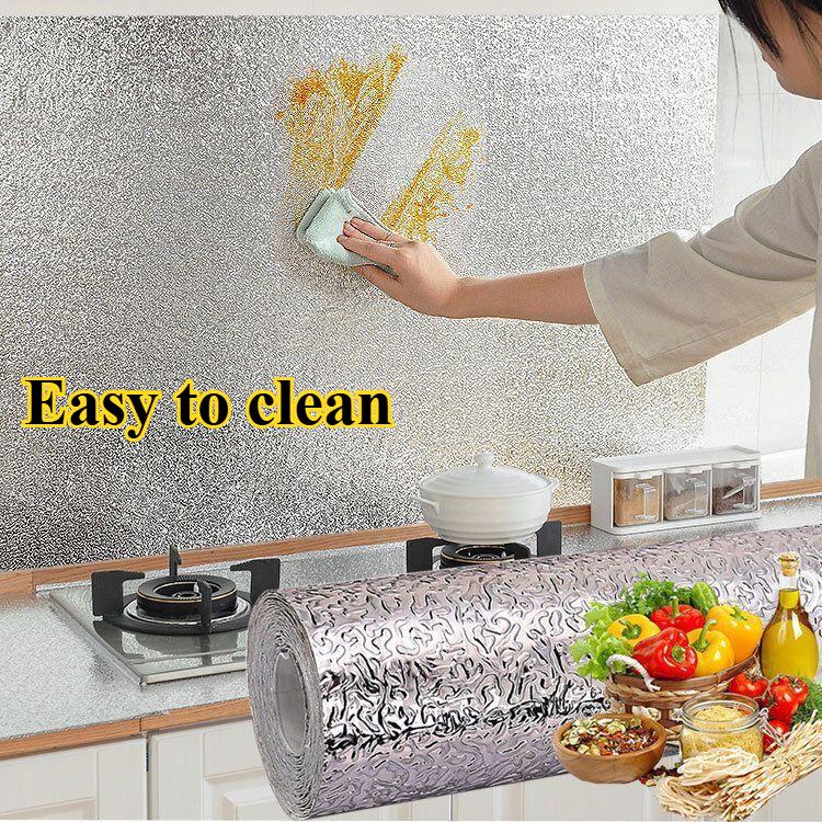 Aluminiumfolie Papier Küche Ölbeständige Folie Herd Wasserdicht Feuchtigkeitsbeständig Selbstklebende Tapete Arbeitsplatte Schrank Renovierung Fliesenaufkleber