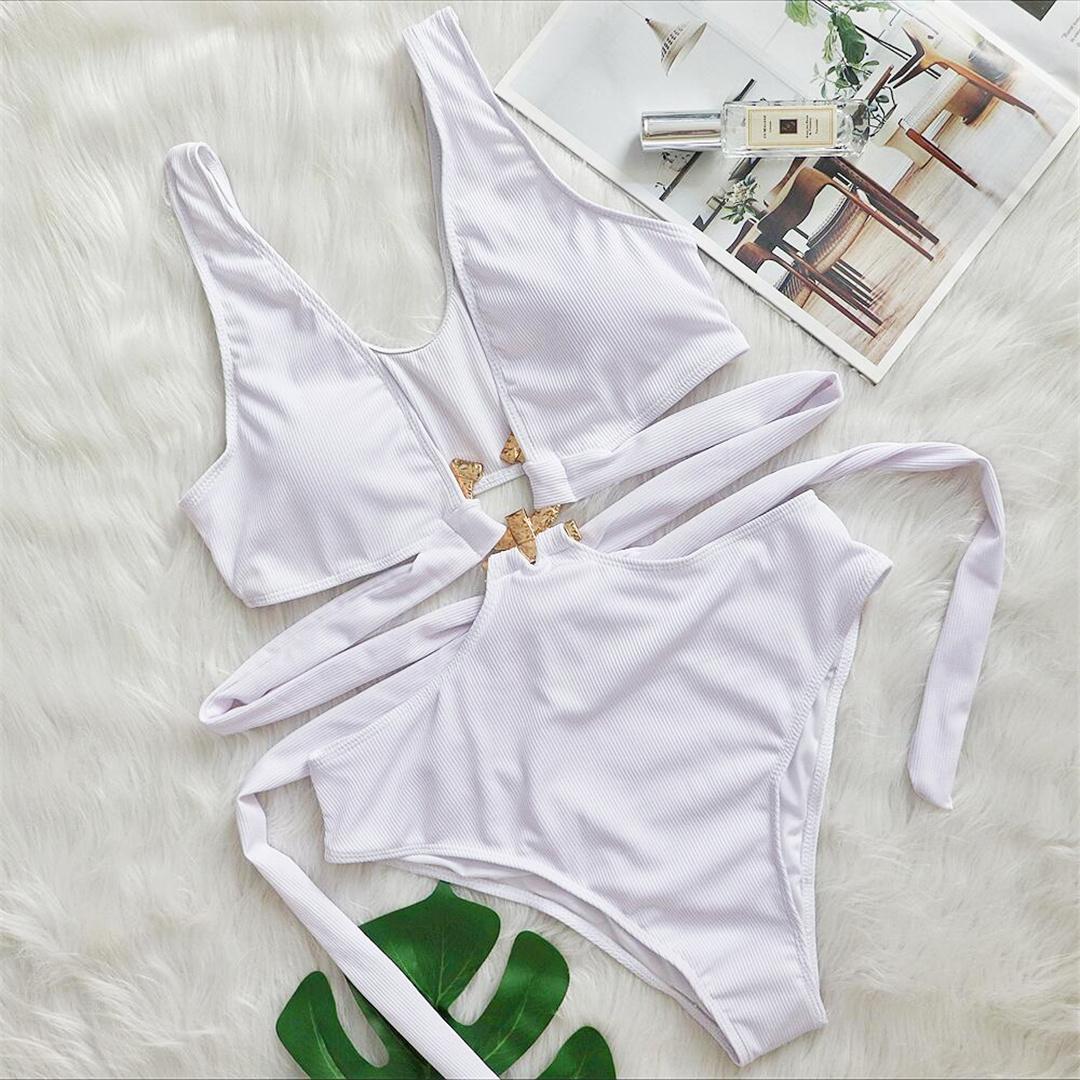 

Сексуальный женский купальник с принтом листьев и вырезами, цельный купальник, женский монокини с высоким вырезом, купальный костюм, купальный костюм для леди L белый