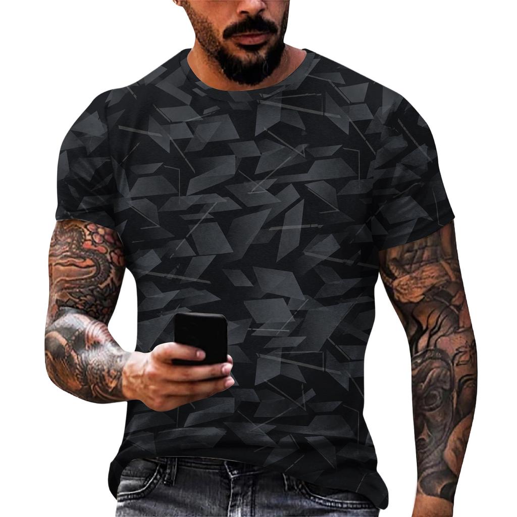 Men's Casual Loose Fit Short Sleeve T-Shirt Gradient Print Crew Neck Lightweight Soft Fabric Summer Wear