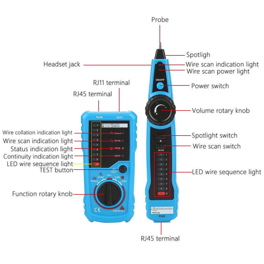 BSIDE FWT11 Handheld RJ11 RJ45 Telephone Wire Tracker Ethernet LAN Network Cable Detector