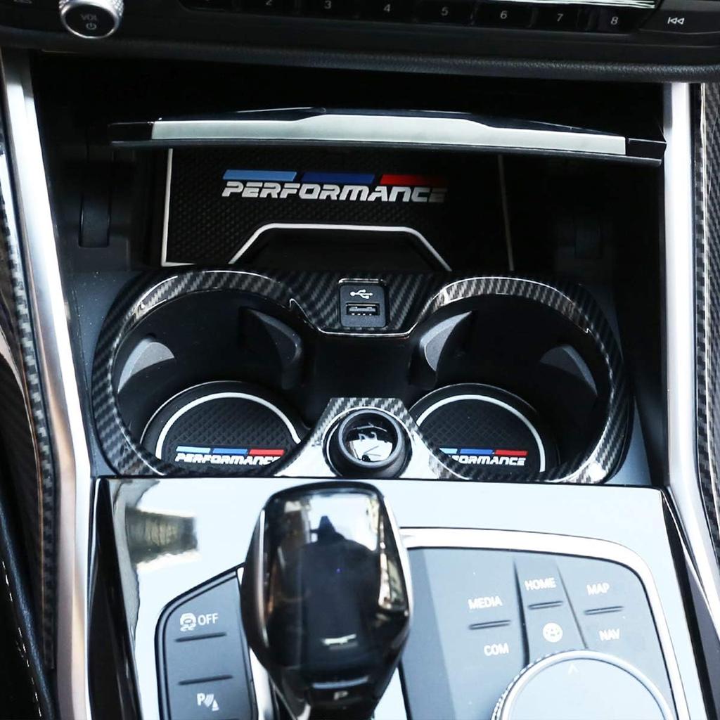 Carbon Fiber Style ABS Chrome Car Central Control Cup Holder Frame Cover Trim for BMW 3 Series G20 G28 325li 2019 2020