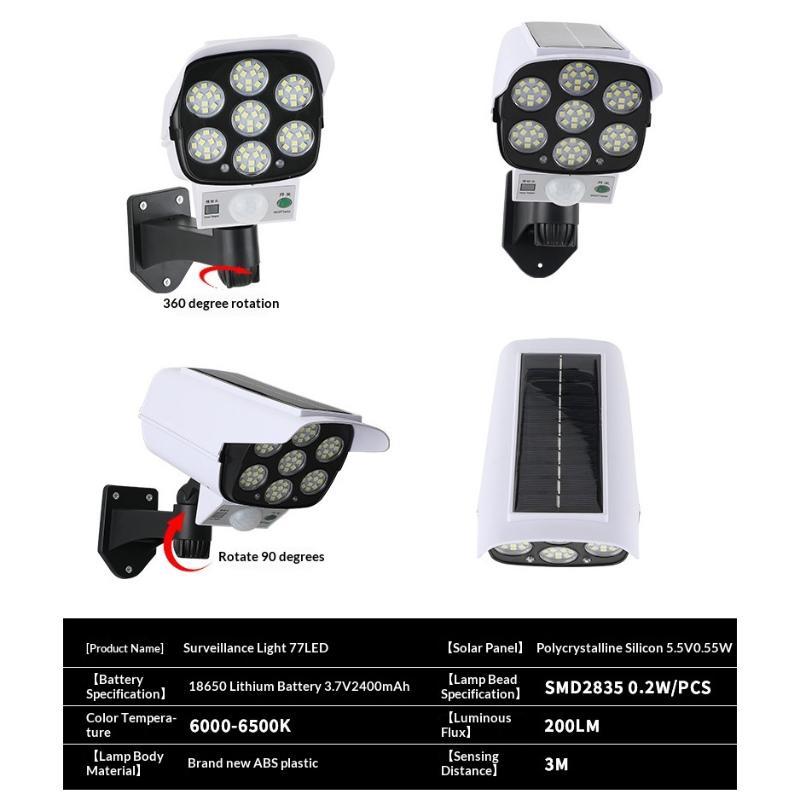 1Pc 77Led Solar Motion Sensor Led Light Outdoor Dummy Camera Wireless Security Flood Light Waterproof Lamp For Home Garden