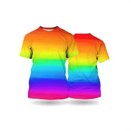 Rainbow T-shirt Unisex short-sleeved top T-shirt New carnival printed T-shirt Red and yellow pattern oversized men's clothing