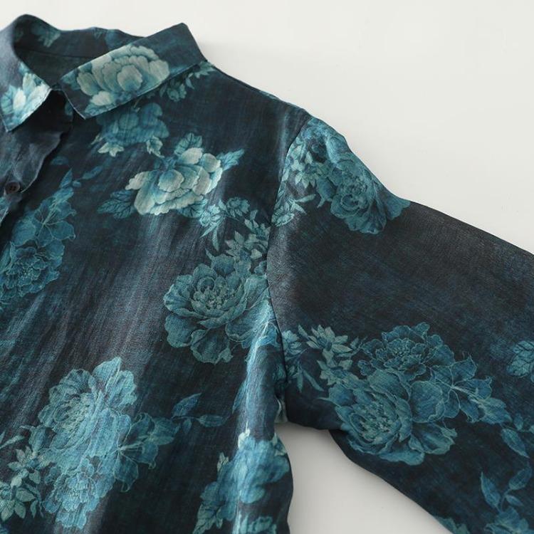 Autumn New Floral Print Cotton Long Sleeve Blouse Casual Loose Plus Size Women Tops Tees Shirts