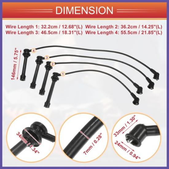 4pcs Spark Plug Wire Ignition Coil Cable No.224403S500 for Nissan Frontier