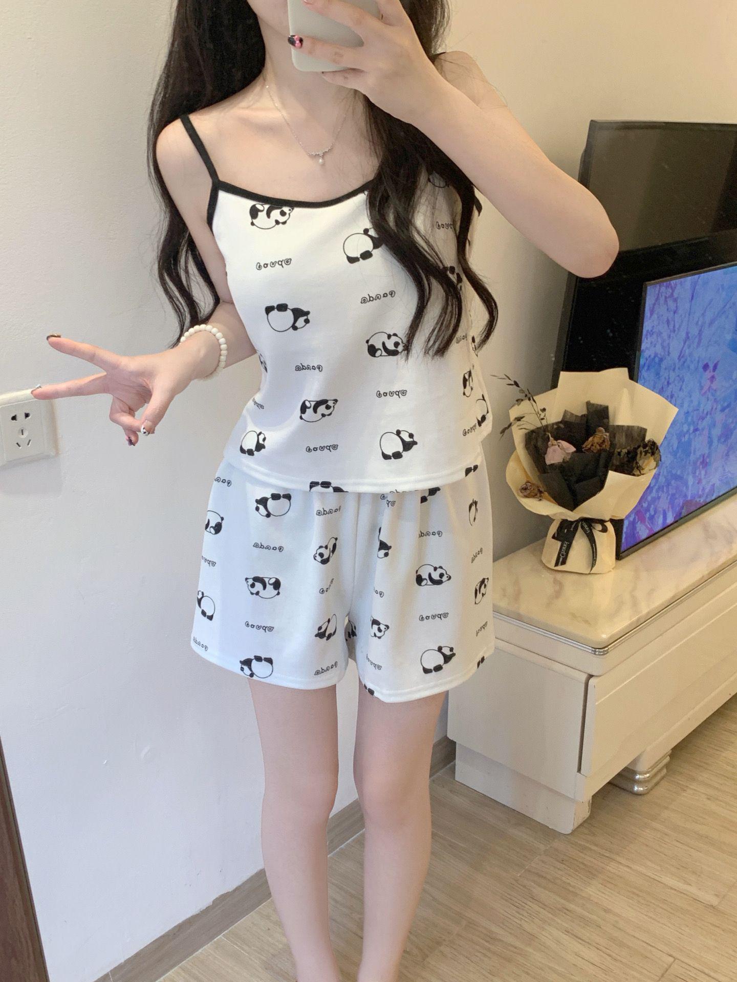 Women s Padded Camisole Pajama Set: Wearable Outdoors, Includes Vest and Shorts, Lightweight Two-Piece, Imitation Cotton, with Lapel. M-L