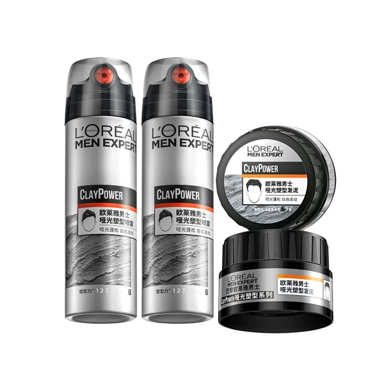 Loreal Paris Men s Cleansing Long-lasting Styling + Mens Matte Hair Clay Spray Set - Set of Four