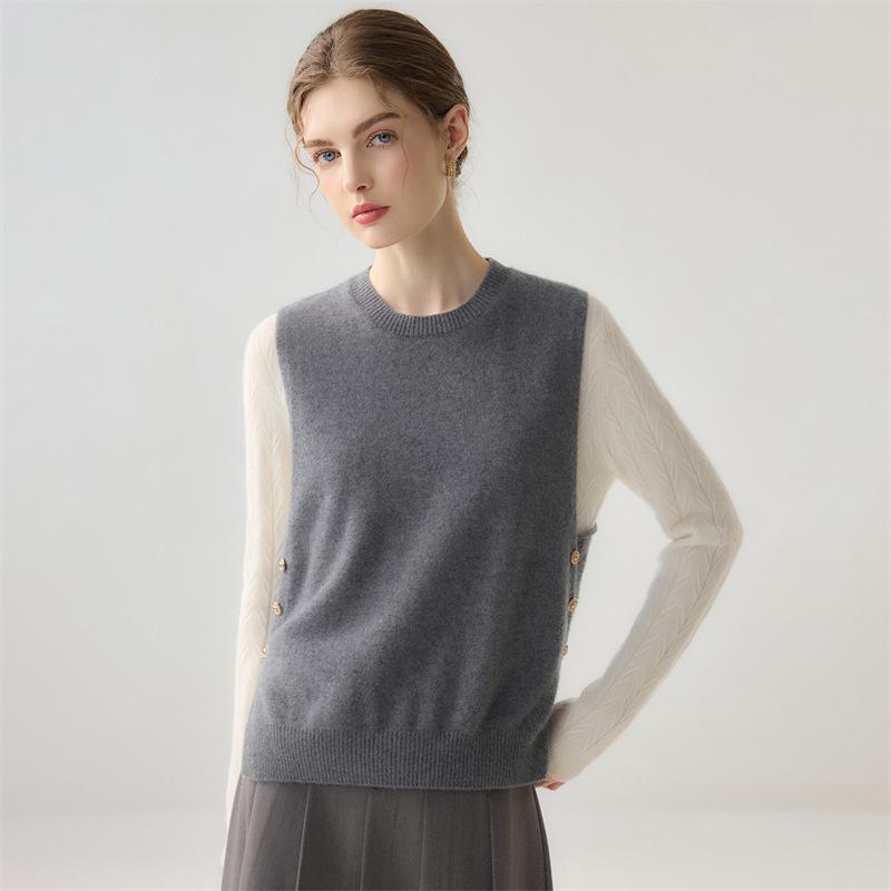 Lekasha Pure Cashmere Twelve-Needle Sleeveless Knit Vest for Autumn/Winter
