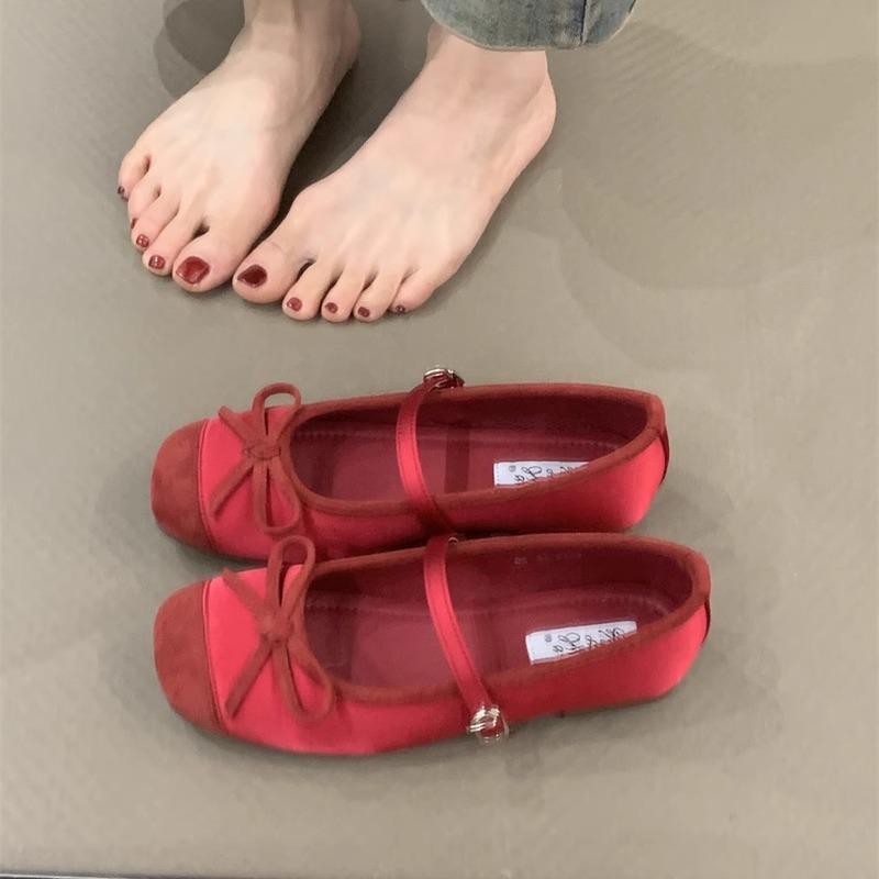 2025 Spring Evening Breeze Temperament Purple with Skirt Shallow Mouth Single Shoes Gentle and Cute Inner Increase Ballet Shoes Women's Shoes