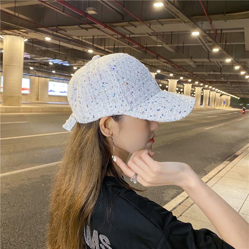 Baseball Cap Large Brim Women's Korean Style Hat Autumn and Winter Fashion Ins Sequin Ladies Versatile Thickened Peaked Hat Trendy