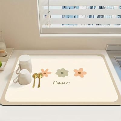 Covoraș Anti-Alunecare cu Model Floral pentru Uscarea Vaselor și Decorarea Mesei cu Izolație Termică