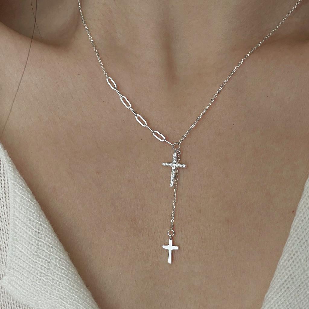 S925 Sterling Silver Necklaces For Women Simple Fashion Minimalist Cross Shape Necklaces Birthday Gift