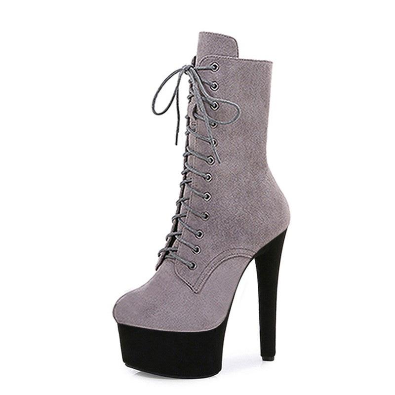15Cm suede short boots model catwalk shoes women's runway sexy high heels pole dance boots