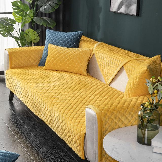 Moderne gewatteerde fluwelen bankhoes hoezen 3-zits tweezits bankhoes pluche effen zachte L-vormige fauteuil bank handdoek in groen 70x120cm 1pc