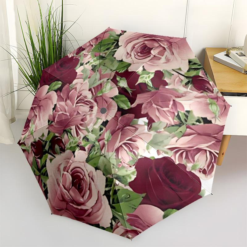 

1pc Rose Bouquet Print Automatic Folding Umbrella. Portable collapsible design, Best birthday festival gift yy250924139
