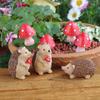 7pcs Cartoon Animal Sculpture Resin Garden Miniatures Figurine Hedgehog Mushroom Statue  Outdoor