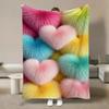 Cute Aesthetic Throw Blanket Vibrant Rainbow Plush?Look Fuzzy Heart Stylish Pattern Decor Blanket for Indoor Couch Home Ornament