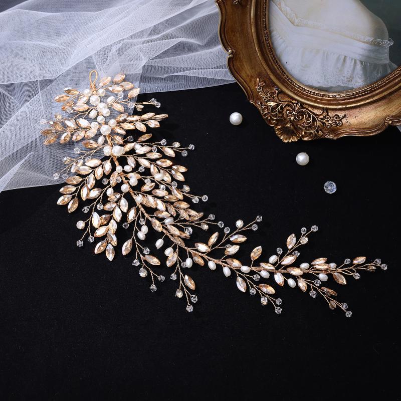 Luxury Crystal Bridal Hair Vine Handmade Pearl Wedding Headpiece for Bride Something Blue Prom Party Hair Accessories