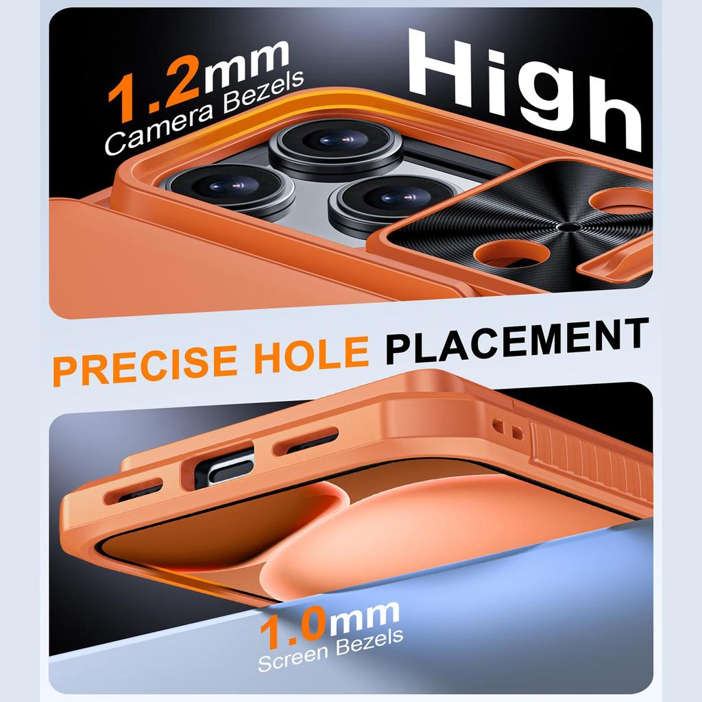 Mit Kartenhalter, Schiebefach für die Kamera und Ständer für iPhone 17 Pro Handyhülle, Anti-Fall PC+TPU Wallet Case - Orange