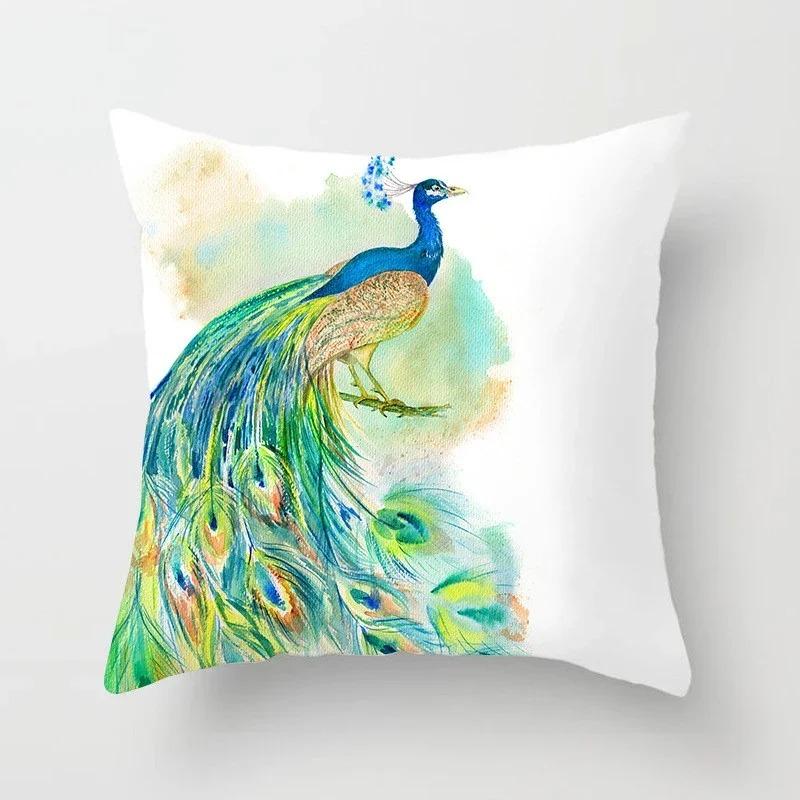 Peacock Feather Pattern Polyester Cushion Cover Throw Pillow Decorative Cushion Pillow Cover Sofa Decorative Pillow Cover