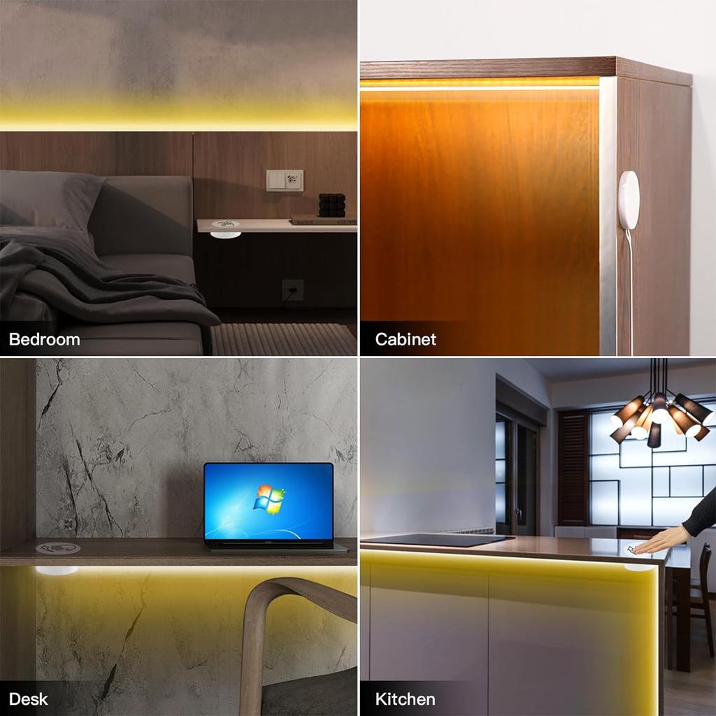 2M 5V USB Hand Scan COB LED Strip Light 320LEDs/m with Penetrable Wood Panel 25mm Smart Touch Sensor Switch Dimmable Tape Decor