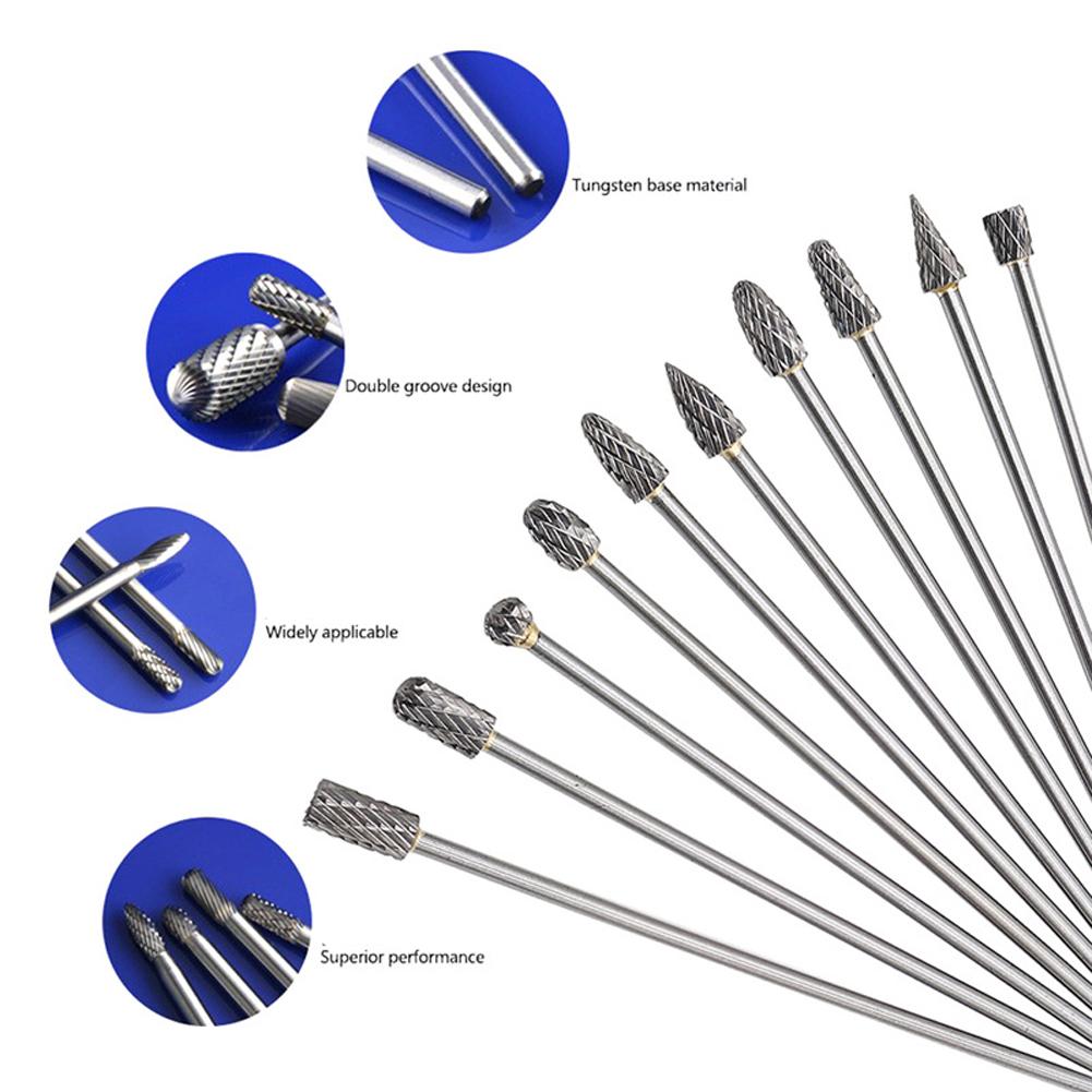 10PCS Rotary Burrs Set with 3x6x100mm Carbide Heads for Use with Rotary Tools In Metalwork Wood Carving and Jewelry Crafting