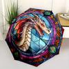 Stained Dragon Window Panel: Colorful Fantasy Art for Home DecorUmbrella, Portable 3-Fold Compact Umbrella,Christmas Gift ES472